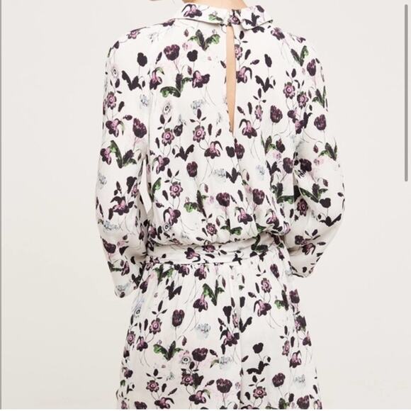 ANTHROPOLOGIE ELEVENSES FLORET ROMPER WHITE PURPLE 3/4 SLEEVE SIZE S - Picture 2 of 13